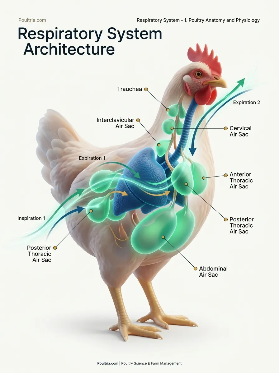 Respiratory System & 9 Air Sacs scientific poster breakdown
